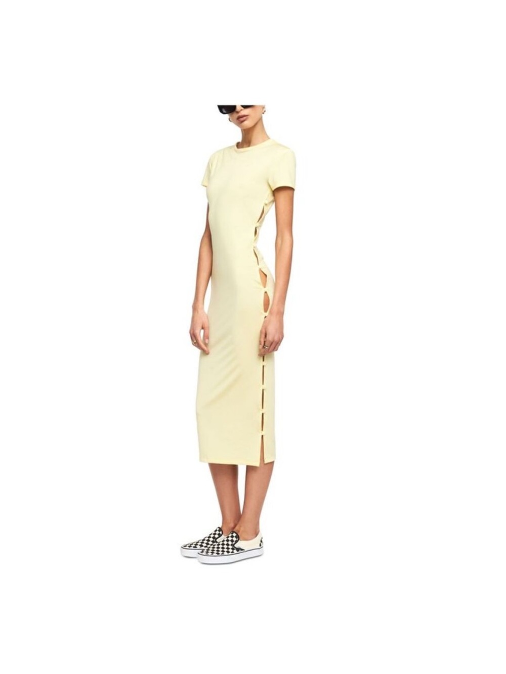 NWT LIONESS Brentwood Unlined Cap Sleeve Midi Dress in Lemon Sz M